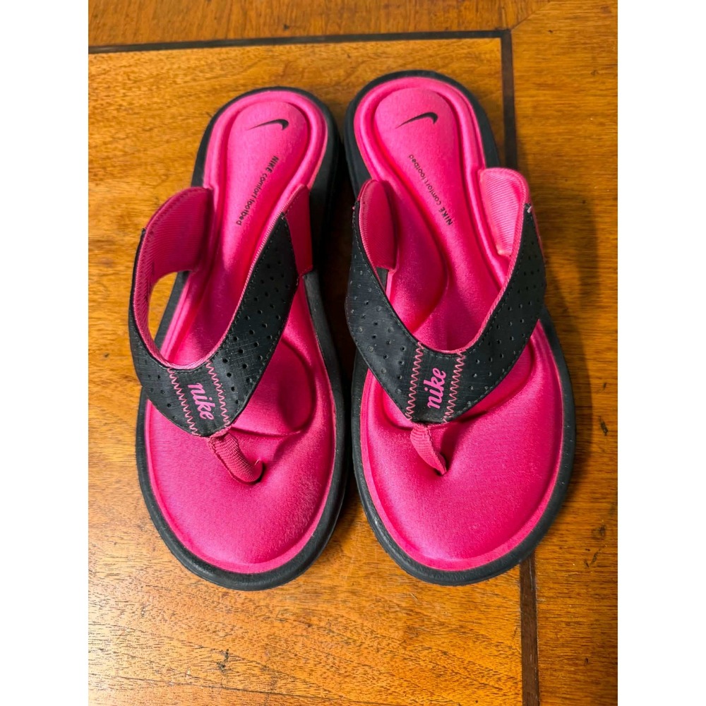 Nike Womens 8 Pink Flip Flop Comfort Footbed Thong Sandal Black Straps 1916